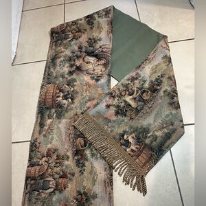 Tapestry Table Runner Wine Making Motif